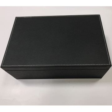 Caixa de embalagem de couro preto feita à mão para presente